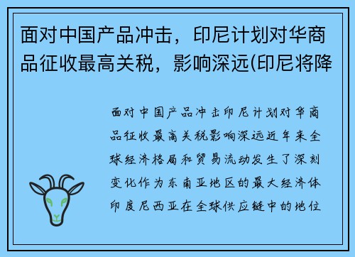 面对中国产品冲击,印尼计划对华商品征收最高关税,影响深远(印尼将降低进口关税)