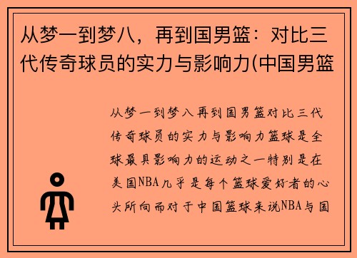 从梦一到梦八，再到国男篮：对比三代传奇球员的实力与影响力(中国男篮老一辈)