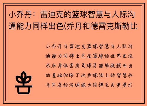 小乔丹：雷迪克的篮球智慧与人际沟通能力同样出色(乔丹和德雷克斯勒比扣篮)