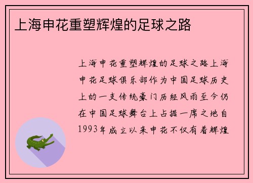 上海申花重塑辉煌的足球之路