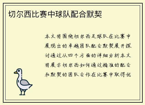 切尔西比赛中球队配合默契