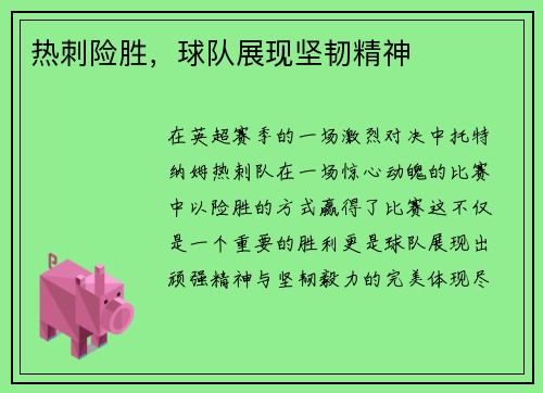 热刺险胜，球队展现坚韧精神
