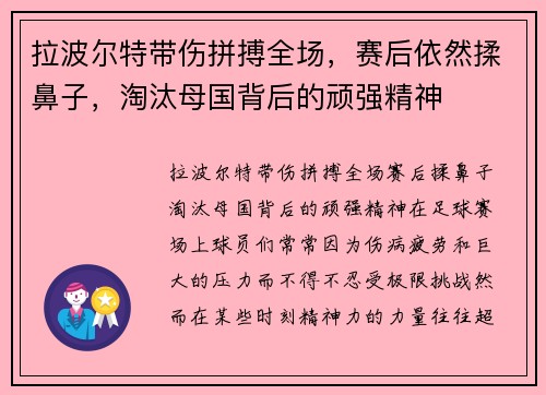 拉波尔特带伤拼搏全场，赛后依然揉鼻子，淘汰母国背后的顽强精神