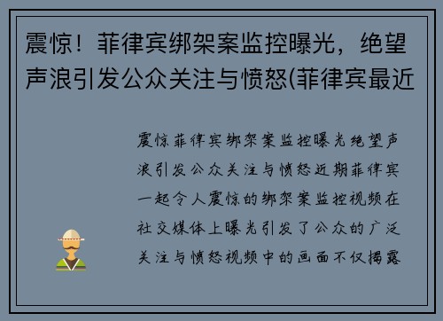 震惊！菲律宾绑架案监控曝光，绝望声浪引发公众关注与愤怒(菲律宾最近绑架案)