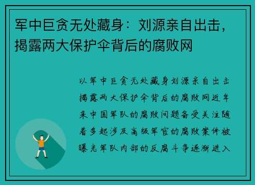 军中巨贪无处藏身：刘源亲自出击，揭露两大保护伞背后的腐败网