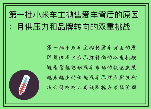 第一批小米车主抛售爱车背后的原因：月供压力和品牌转向的双重挑战